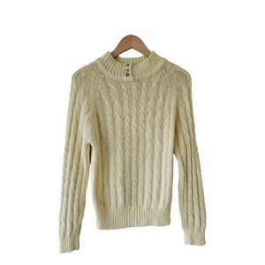 Retro Pale Yellow‎ Sweater Small Gold Button Front CRYSTAL Petite
